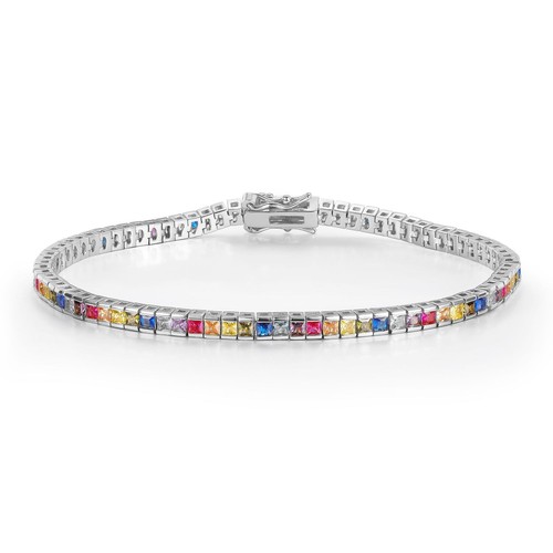 Damen 18K Weißgold GP 2 mm Bunte Zirkon achteckige Schnalle Tennisarmband - Bild 12 von 12