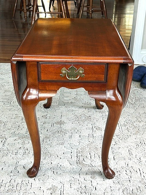 BASSETT Drop Leaf Side/ End Table w/ Drawer - SOLID WOOD | eBay