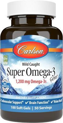 Carlson - Super Omega-3 Gems, 1200 mg Omega-3s, with EPA and DHA, Wild Caught No