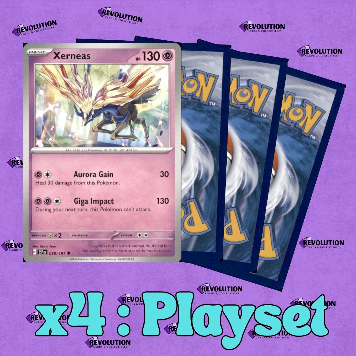 4x Playset Pokemon TCG *NM* Xerneas  Holo 88/191