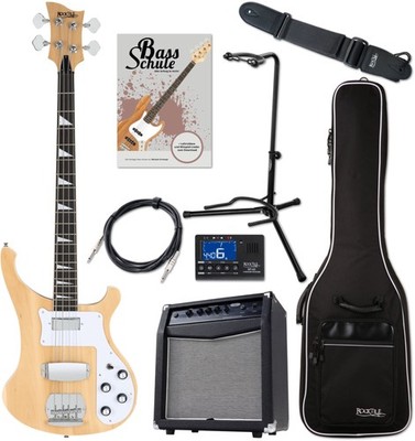 E-Bass Lumberjack Longscale Set Natur Verstärker Ständer Gurt Kabel Schule Tuner