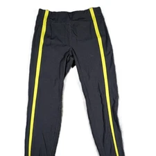 Zyia Active Women 12 Black Neon Tape Split Hem Luxe High Rise Leggings Yellow