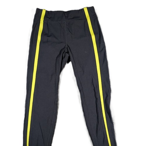 Zyia Active Women 12 Black Neon Tape Split Hem Luxe High Rise Leggings Yellow