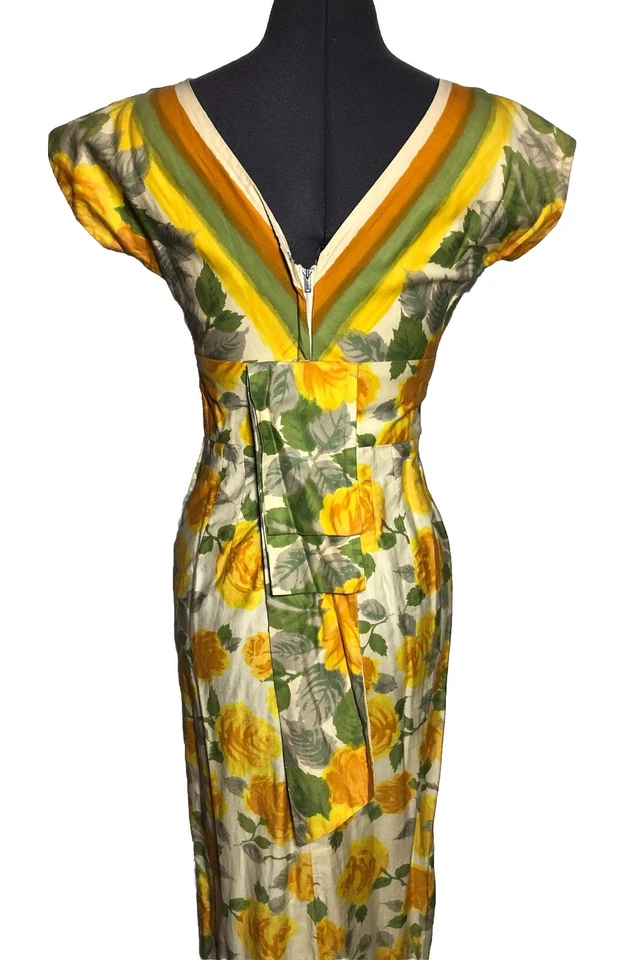 Vestido Hawaiano Togs Vintage Años 50 Estampado Rosa Amarillo Funda Algodón 34-26-36 Foto 4 de 4