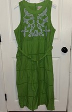 Gretchen Scott Embroidered Cotton Peony Paradise Midi/Maxi Dress Sz XL Green