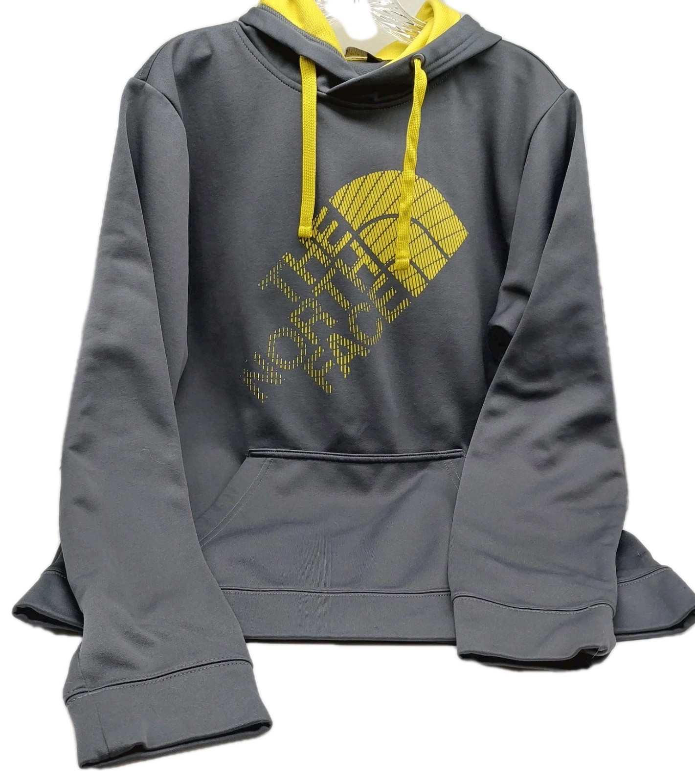 The North Face Gray & Yellow Logo Hoodie Sweatshirt - Medium