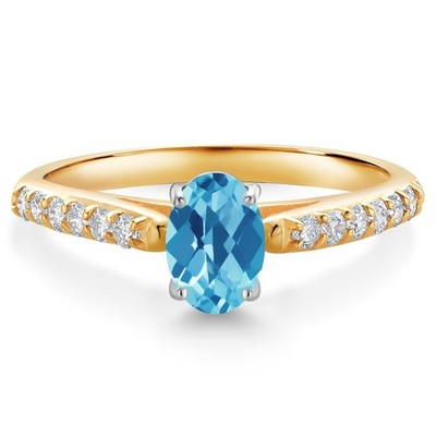 1.18 Ct   Swiss Blue Topaz G/H Lab Grown Diamond 10K Yellow Gold Engagement