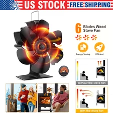6 Blade Stove Fireplace Fan Eco Heat Powered for Wood/Log Burner + Thermometer