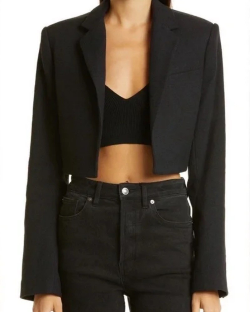 NEW A.L.C. Black Cropped Linen Cotton Blend Open Blazer Sz 0 NWOT $395