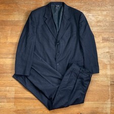 Vintage Mens Suit Set Size 48L Blazer 40x30 Pants 90s Navy Blue Houndstooth