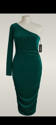 Boohoo Emerald Green Ruffle Midi Dress One Sleeve Size 16 Brand New W Tags  | eBay UK