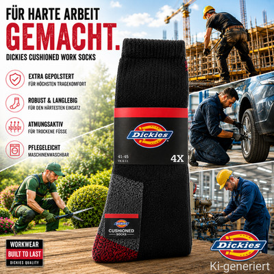 Dickies Herren Arbeitssocken 12|24|48 Paar in Schwarz in 41-45/46-50, Strümpfe