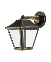 Wandleuchte Aluminium IP44 E27 Glas Schwarz-Gold Osram H:23 Cm Laterne Terrasse