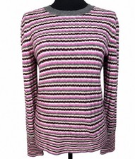 Loft Ribbed Knit Striped Sweater Size Extra Gray Pink Soft