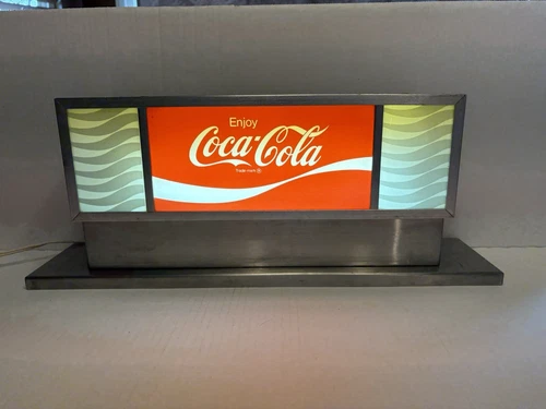 Vintage 1969-70s Original Coca Cola Light Up Countertop Glass Sign Display, VGC