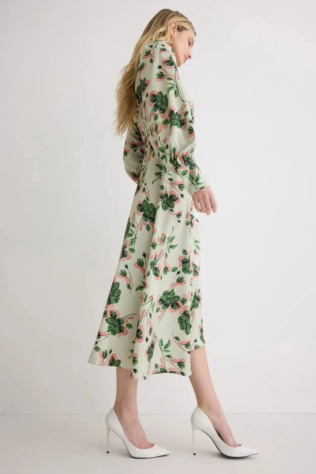 Vestido Alexia Admor Sophie Manga Larga Midi Helecho Floral Verde Talla 8 Foto 2 de 4