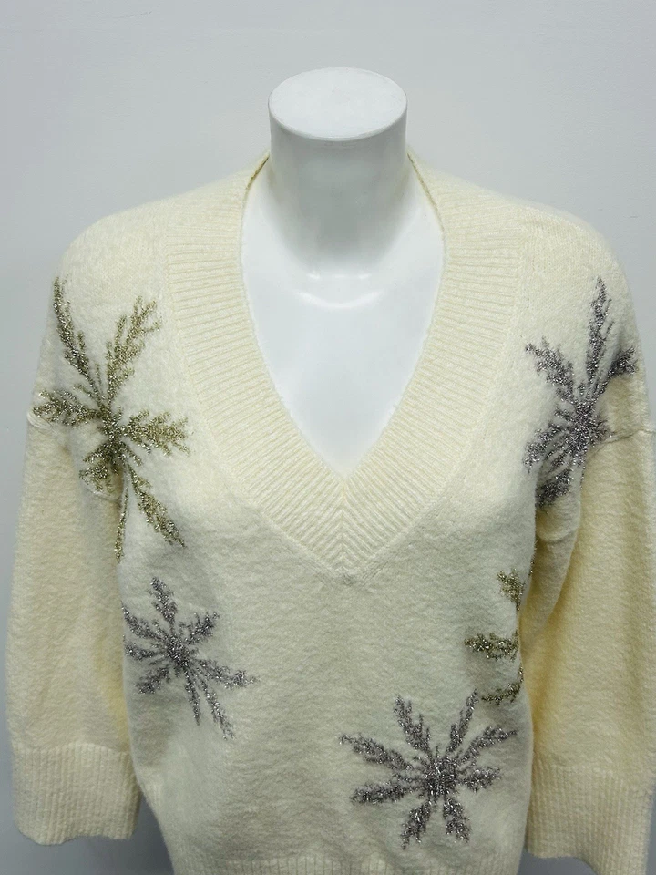 Ex TU BRAND NEW Cream Oversized Lurex Snowflake Christmas Jumper Sizes 8-24 - Image 4 of 4