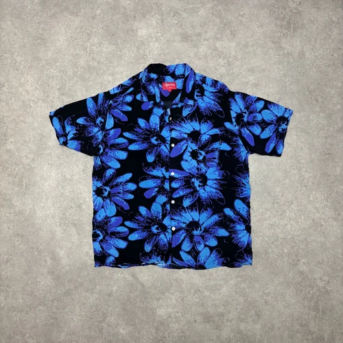 Chemise bleue à fleurs boutonnée hawaïenne suprême (M)