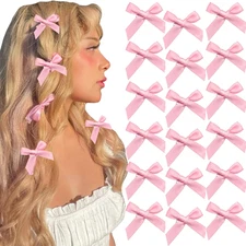 20PCS Pink Mini Bowknot Ribbon Barrettes - Cute Claw Clips for Teens, Women & Gi