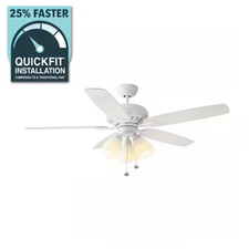 Hampton Bay Rockport 52" LED Ceiling Fan Matte White Indoor Light Kit Reversible
