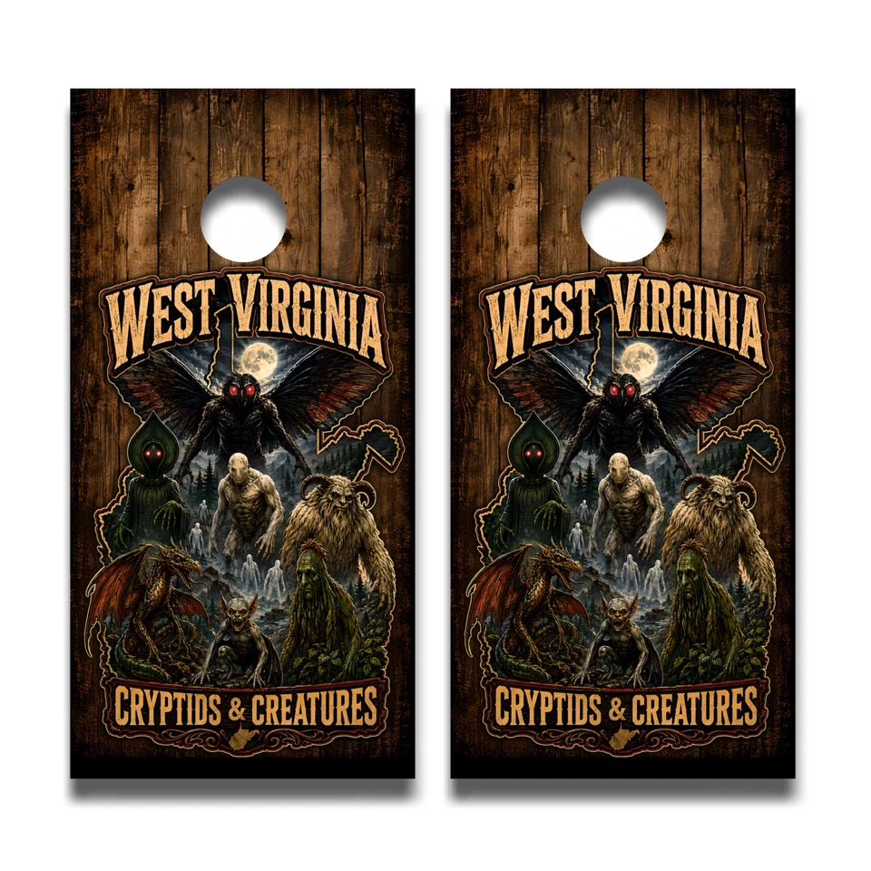 Cornhole Board Wraps Qty. two 24" x 48" West Virginia Monsters Cryptids Theme - Image 1 of 4