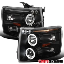 Fit 2007-2014 Chevy Silverado 1500 2500HD Black LED Halo Projector Headlights