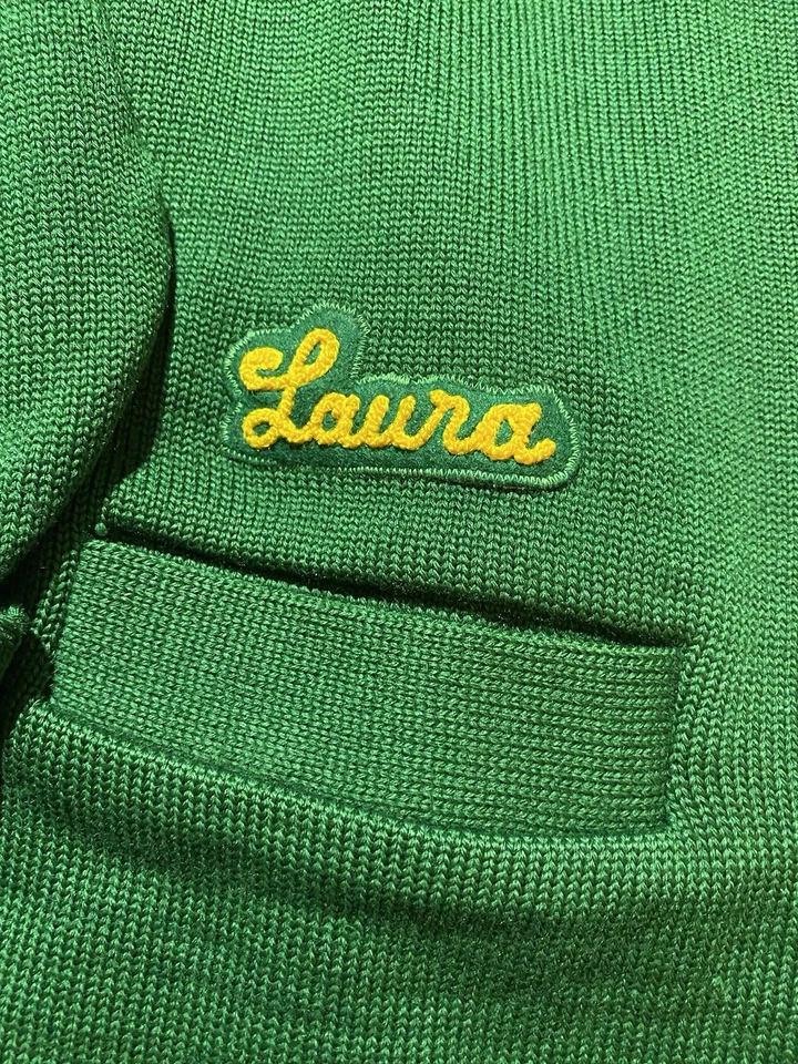 Cárdigan suéter verde vintage años 70 adulto talla mediana/40 escuela secundaria letterman Foto 2 de 4