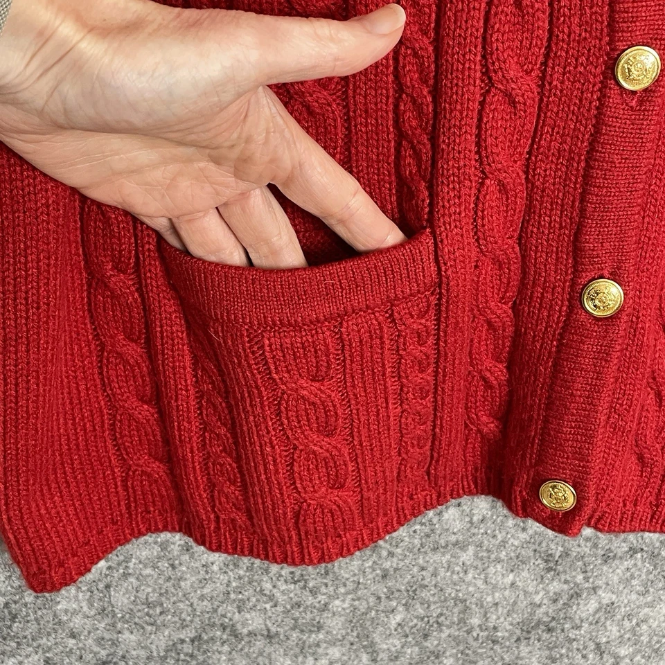 Cárdigan Suéter Tejido con Cable Rojo Elementos Clásicos Años 90 De Colección Mujeres M Academia Preppy Foto 4 de 4