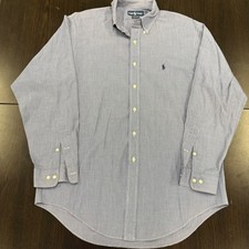 Ralph Lauren Yarmouth Shirt Mens 16 34/35 Blue Micro Check Excellent Cotton LS