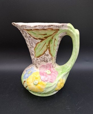 James Kent (Longton UK) 5'' POPPY Pitcher-Shaped Vase, Embossed Flowers, Gold