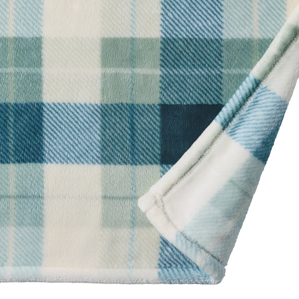 Velvet Plush Super Soft Throw Blanket Oversized Cozy Teal Plaid Flannel