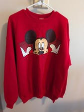 The Disney Store Mickey Mouse Sweater Adult M Red USA Made VTG Graphic Print