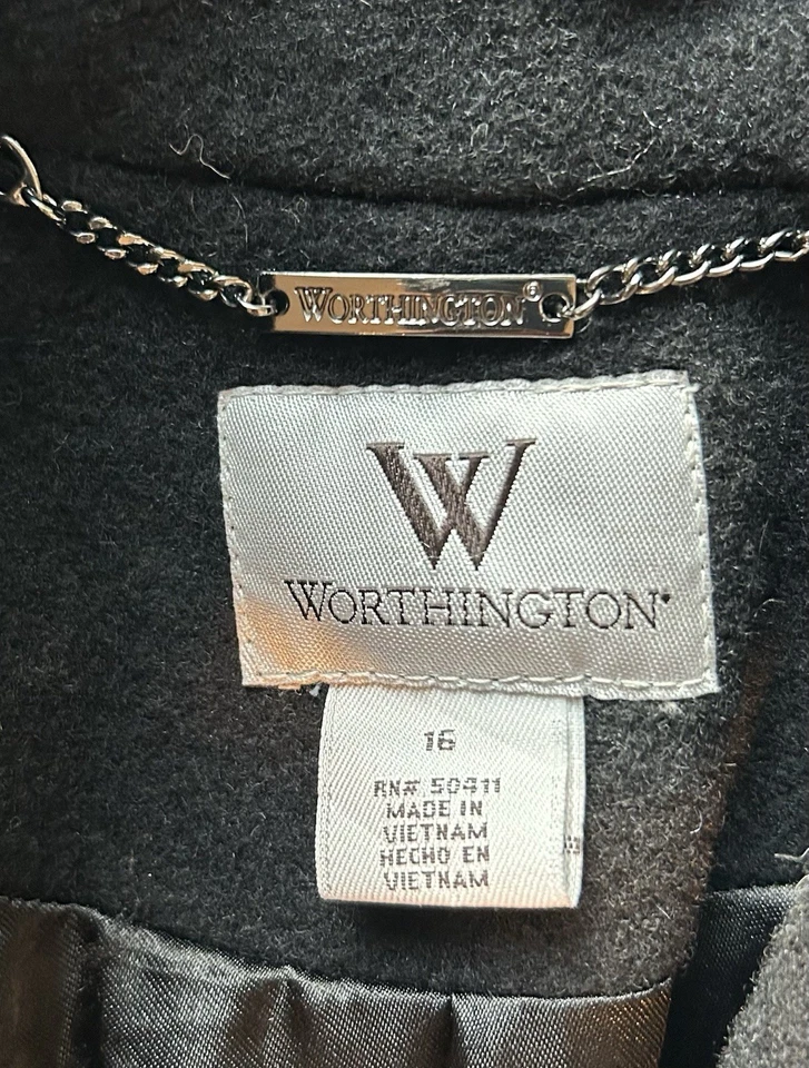 Sobretudo feminino Worthington tamanho 16 preto mistura de lã casaco longo gola longa - Imagem 4 de 4