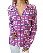 CHANEL Vintage 01P CC Mark Logo Shirt Zip Poket #36 Purple Pink Silk