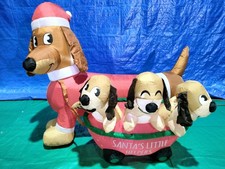 5' Air blown inflatable Christmas Dachshund w/ Puppies in Santa's Little Helpers