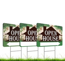 Open House Real Estate Sign 3 Pack 12x16 inch with H-Stakes Directional