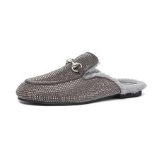 Women's Faux Fur Lined Mule Slippers - Cozy Slip-On House Shoes with 7.5 Grey