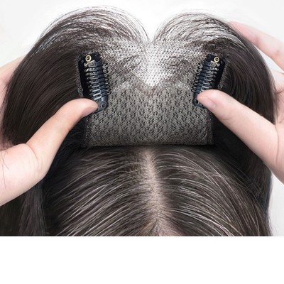 Straight Middle Part Hair Bangs Topper Clip in Human Hair Replacement for Women