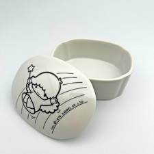 VTG 1976 Little Twin Stars Ceramic Trinket Box Sanrio Kiki Lala Japan Original