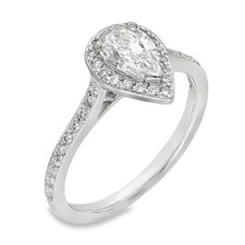 950 Platinum Pear Diamond Halo Engagement Ring - Size H½ -0.70ct