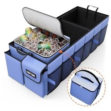 Trunk Organizer, Sturdy Foldable with Cooler for Car SUV, 3 Large Blue