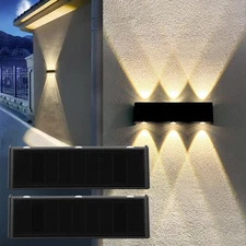 Solar Lights Outdoor Waterproof 3000K Warm Aluminum Up and Down Wall Sconce D...