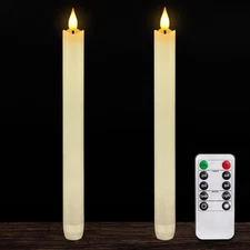 Homemory 2 Pcs Real Wax Made Flameless Taper Candles with Remote and Ivory 