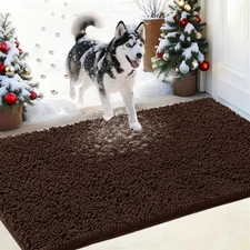 Chenille Absorbent Outdoor Doormat 36" X 24", Washable Muddy Door Mats for Dog N