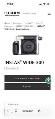 Fujifilm Instax Wide 300 Instant Film Camera - Black/Silver