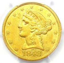 1848-C Liberty Gold Half Eagle $5 - PCGS AU Details - Rare Charlotte Gold Coin!