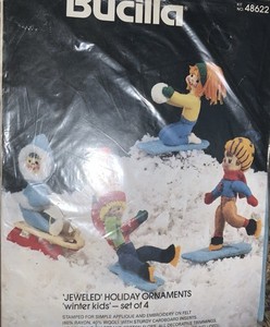 Bucilla Felt Jeweled Holiday Ornaments "Winter Kids" set of 4