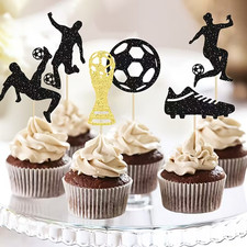 Fu&szlig;ball Muffin- & Cupcake-Stecker &ndash; 24 St&uuml;ck Pappe Glitzer Deko Fu&szlig;balltorte