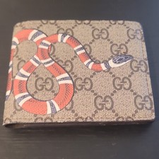 Gucci GG Supreme Logo Snake Bifold Leather Wallet Beige Brown Red White Blue
