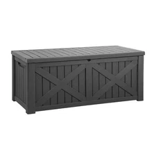 Resin Deck Storage Box 120 Gallon Waterproof Garden Seat Organizer with Divider